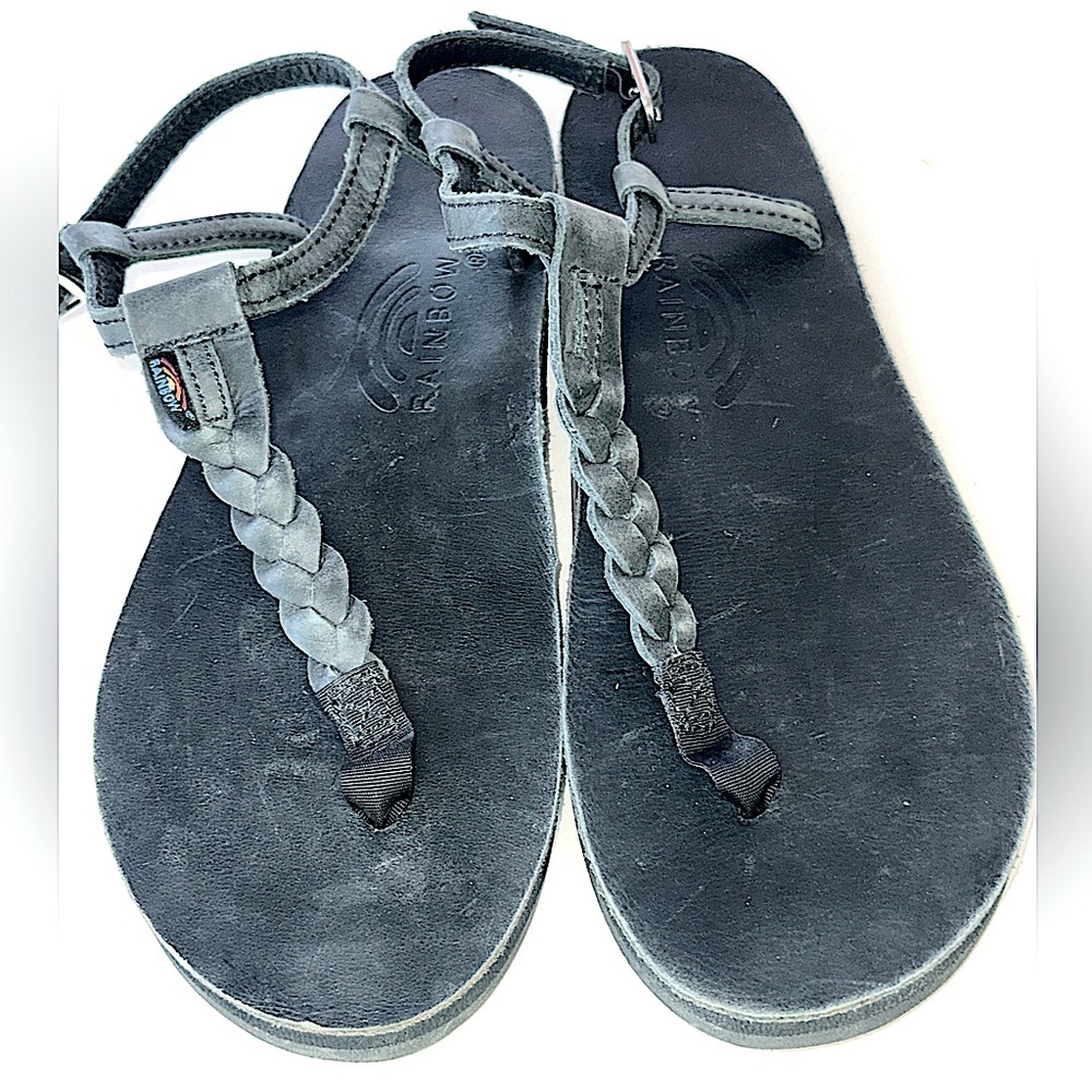 Rainbow Womens 8 8.5 9 Large T Street Black Leather Sandals Shoes‎